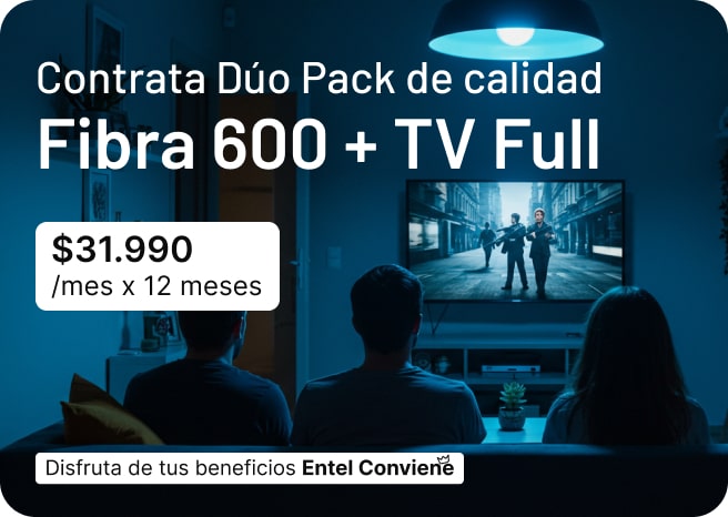 Contrata Dúo pack de calidad Fibra 600 + TV Full