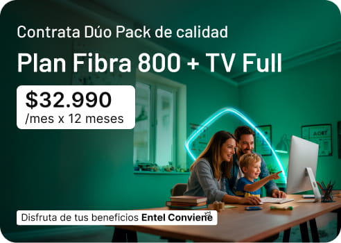 Contrata Dúo pack de calidad Fibra 800 + TV Full