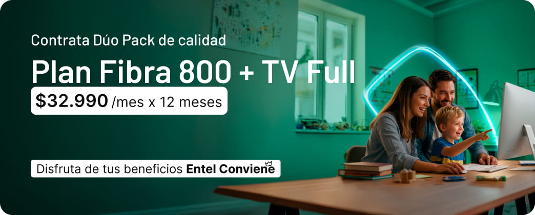 Contrata Dúo pack de calidad Fibra 800 + TV Full
