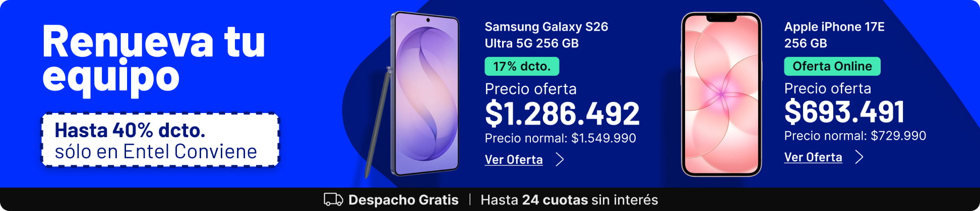 Renueva tu equipo hasta 40% dcto. solo en Entel conviene