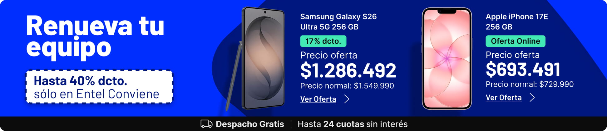 Renueva tu equipo hasta 40% dcto. solo en Entel conviene