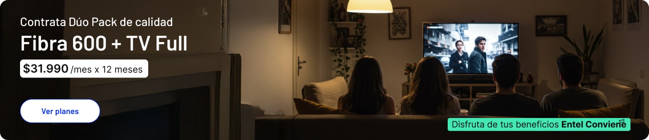 Contrata Dúo pack de calidad Fibra 600 + TV Full