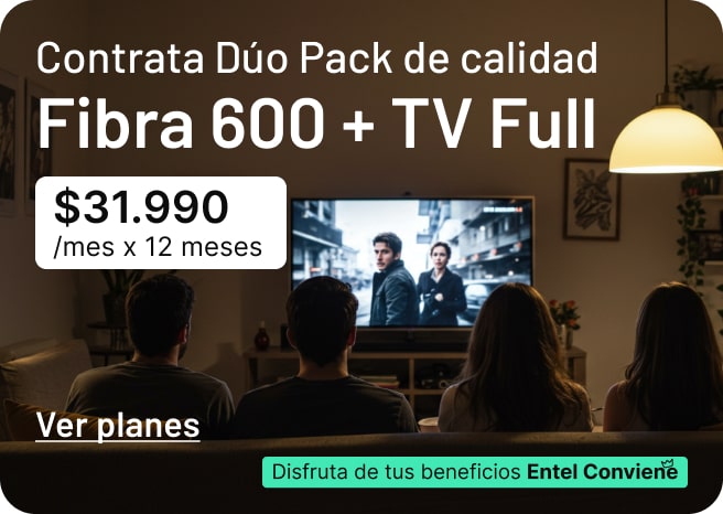 Contrata Dúo pack de calidad Fibra 600 + TV Full