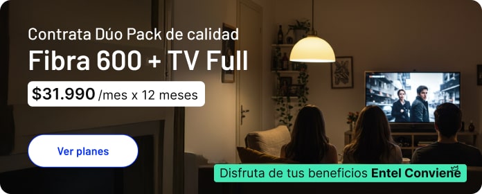 Contrata Dúo pack de calidad Fibra 600 + TV Full
