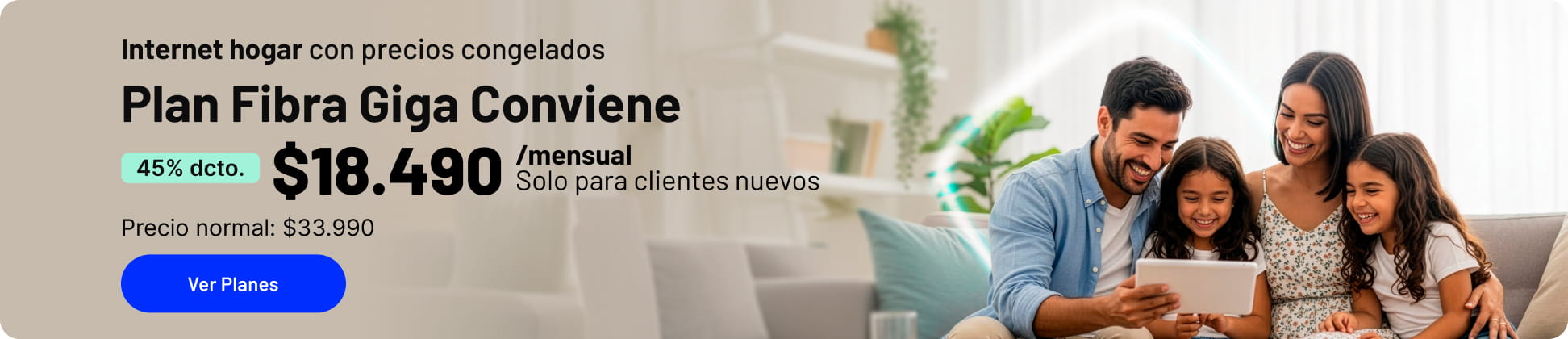 Internet hogar con precios congelados Fibra Giga Conviene